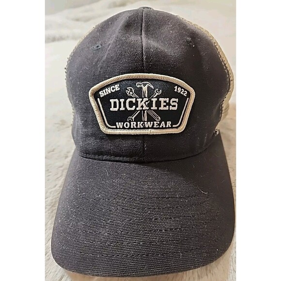 DICKIES Since‎ 1922 Workwear Vintage Snapback Foam Mesh Trucker Hat Cap Navy Tan - Picture 1 of 8